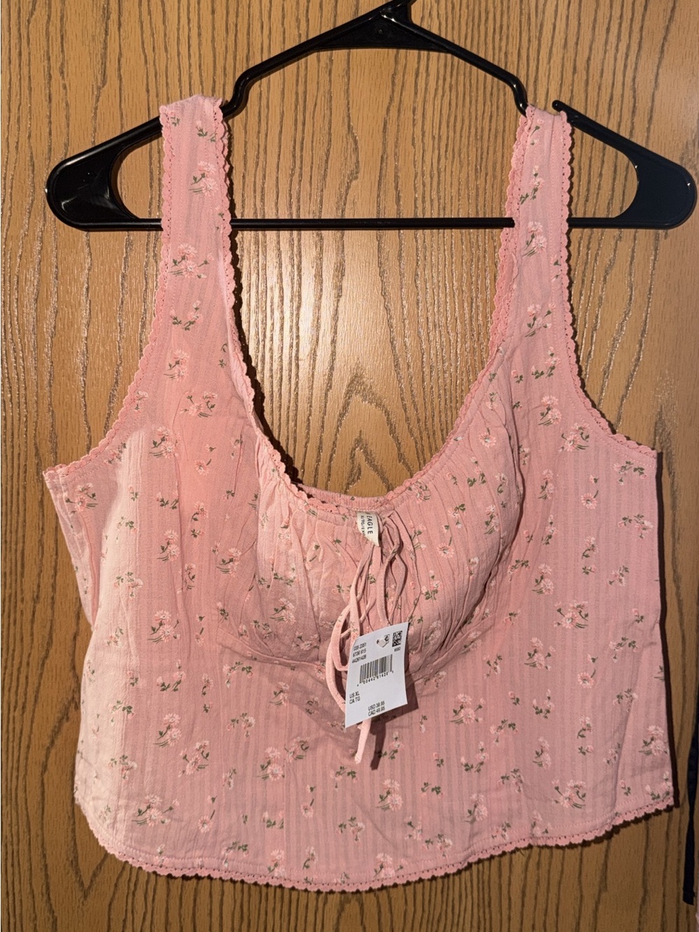 American Eagle Outfitters Pink Floral Tie-Front Ribbed Tank
